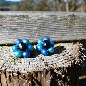 Blue Flower Clip On Earrings